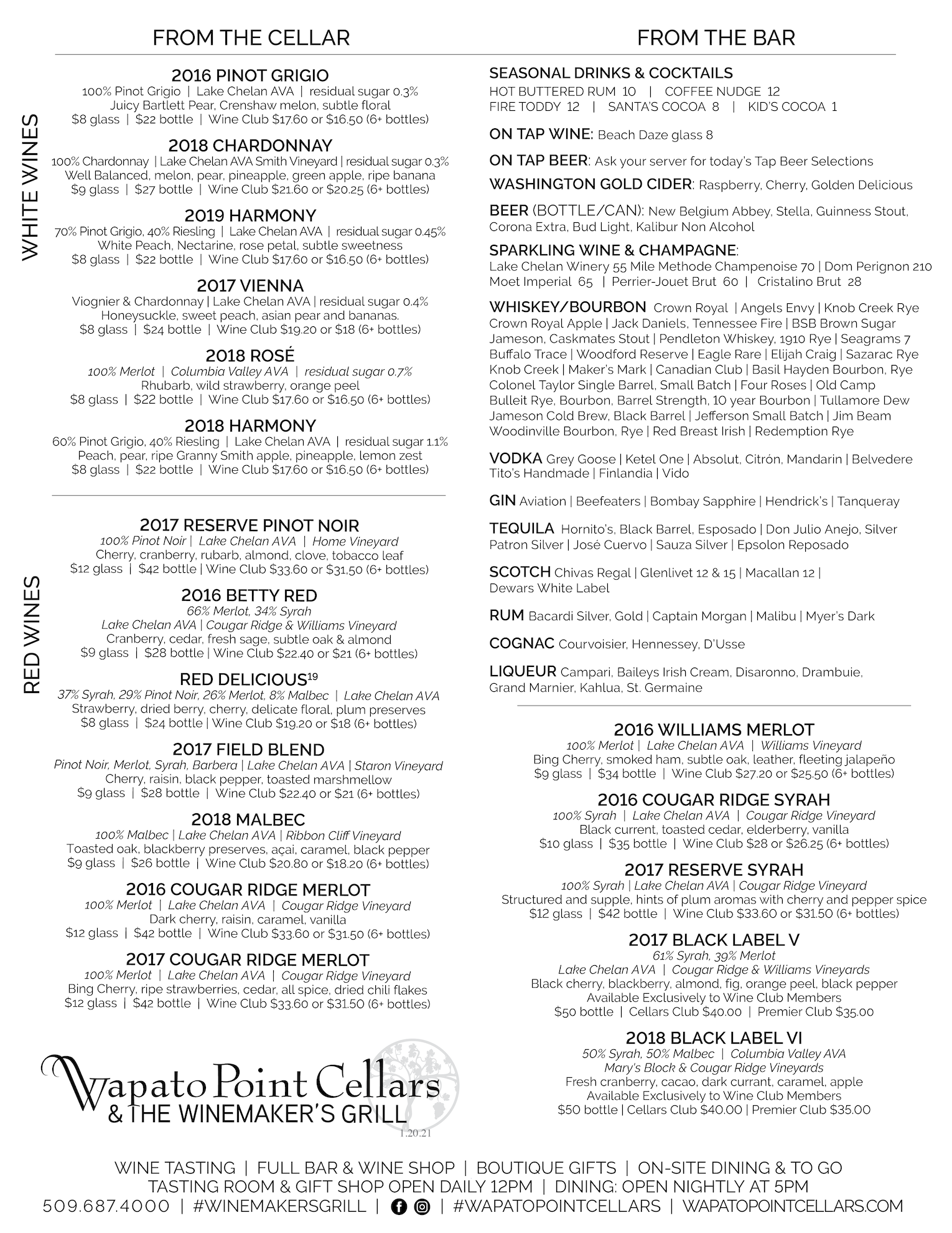 Menu Wapato Point Cellars