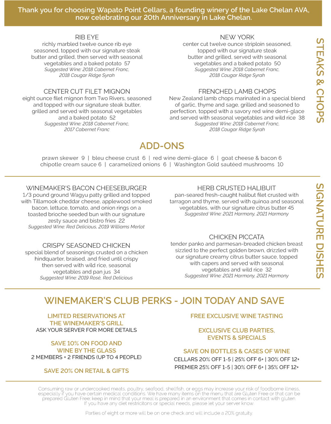 Menu Wapato Point Cellars